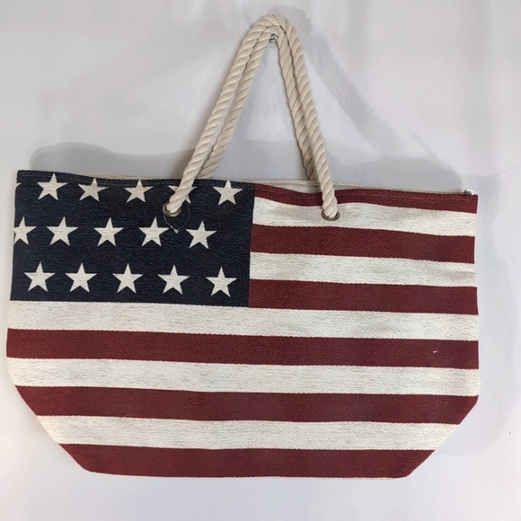 NEW Large Lucky 7 USA American Flag Tote / Beach Bag / Travel Bag w Rope Straps - Picture 6 of 6